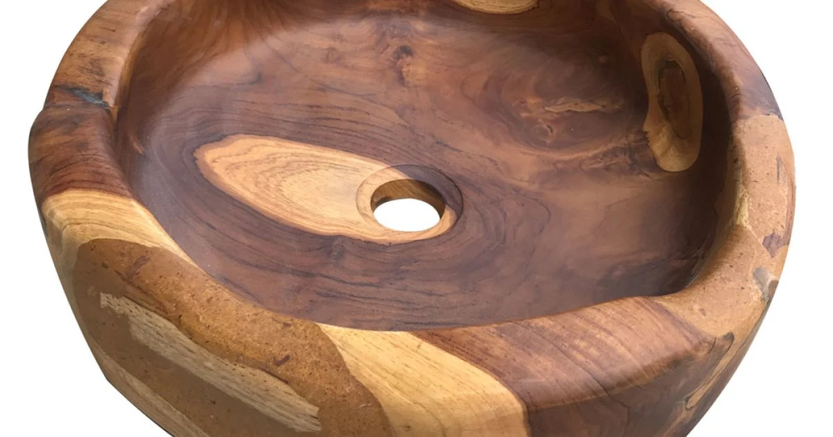 Lavabo Rotondo da Appoggio Moderno in Teak Naturale Levigato - Zino