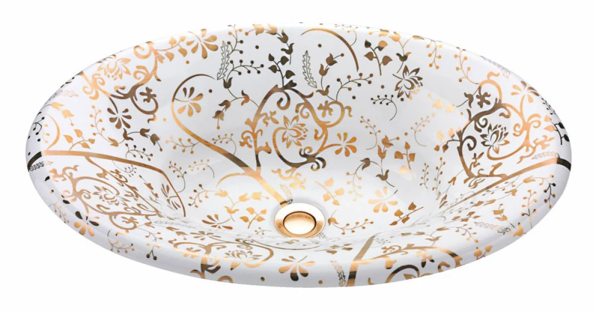Lavabo Semincasso in Fire Clay con Spirale d'Oro Made in Italy - Principe