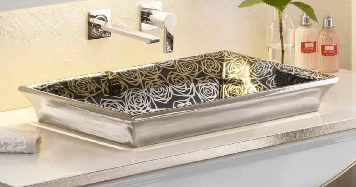 Lavabo semincasso in fire clay moderno decorato a mano in Italia,Guido