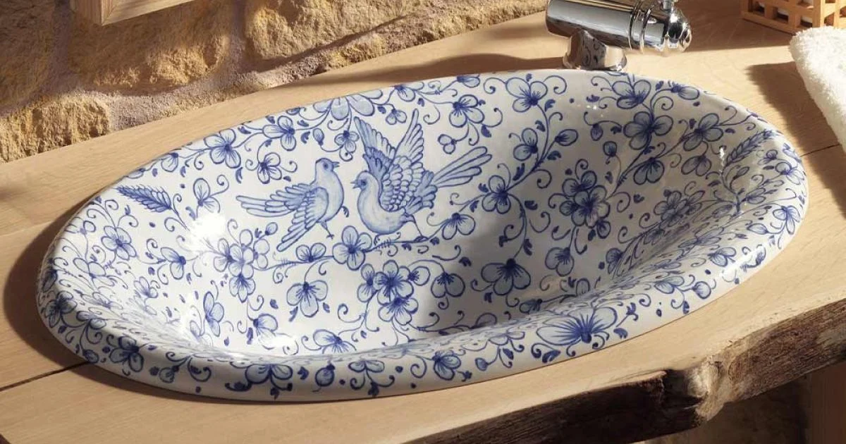 Lavabo Semincasso in Fire Clay Pitturato a Mano Made in Italy - Principe