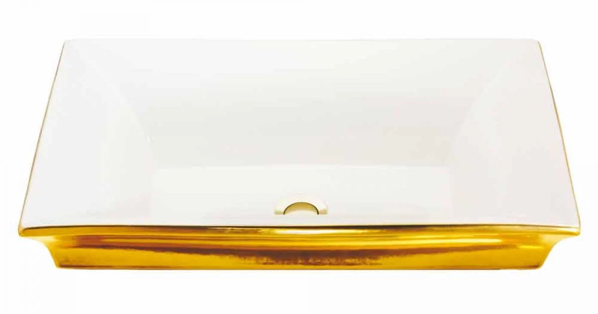 Lavabo semincasso moderno in fire clay e oro made in Italy, Guido