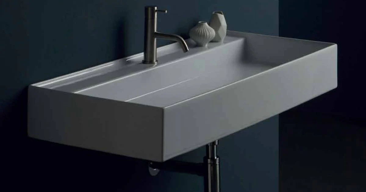 Lavabo sospeso in ceramica design moderno Sun 100x45 cm made in Italy
