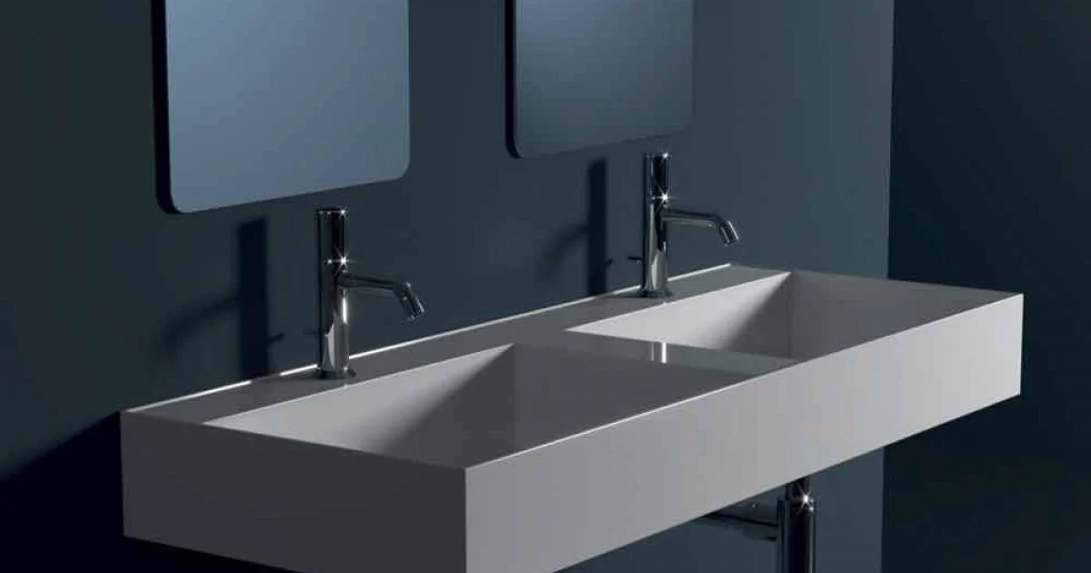 Lavabo sospeso in ceramica design moderno Sun 120x45 cm made in Italy