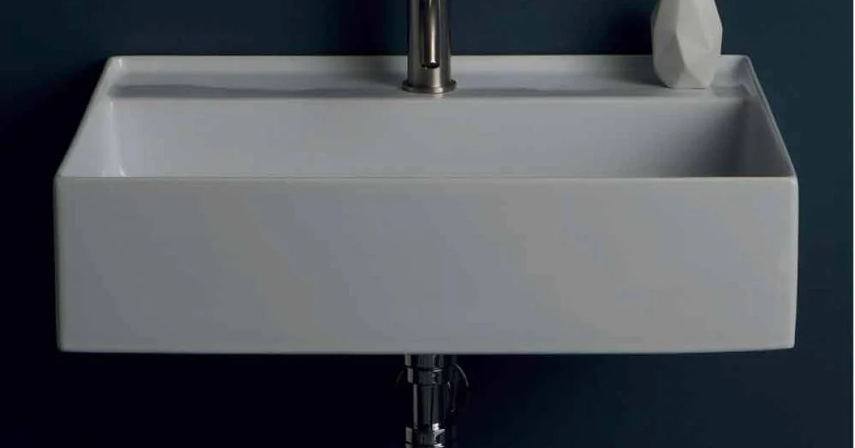Lavabo sospeso in ceramica design moderno Sun 60x45 cm, made in Italy