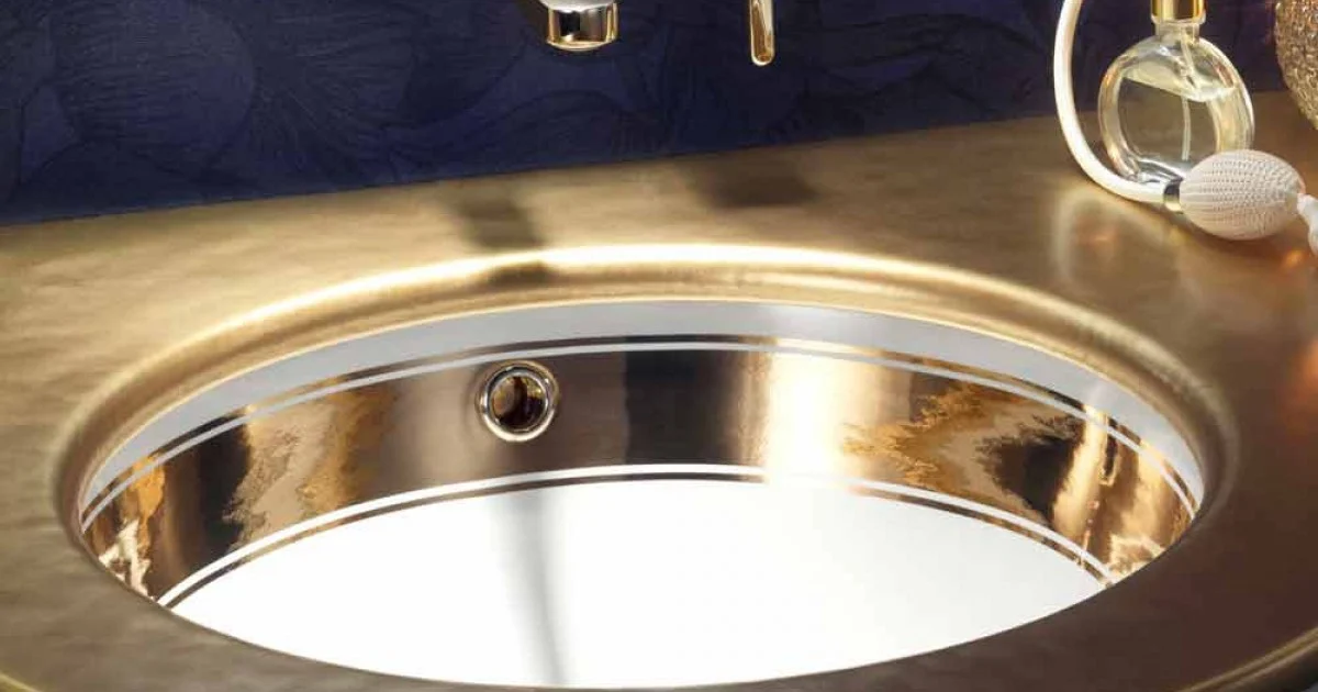 Lavabo sottopiano barocco in fire clay e oro made in Italy, Egeo