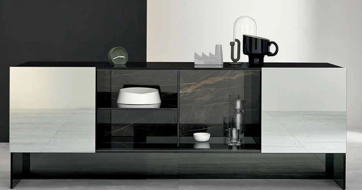 Madia da Ingresso di Design a 2 Ante in Vetro Fumè Made in Italy – Scocca