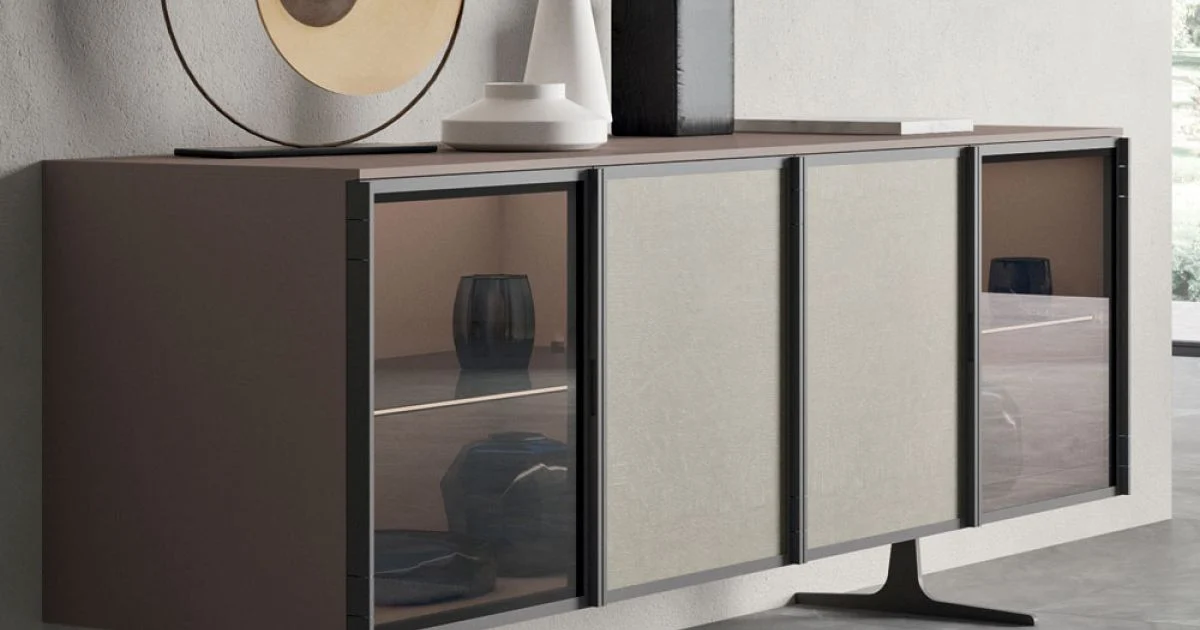 Madia da Salotto in Legno Ecologico e Vetro 4 Ante Made in Italy - Aaron