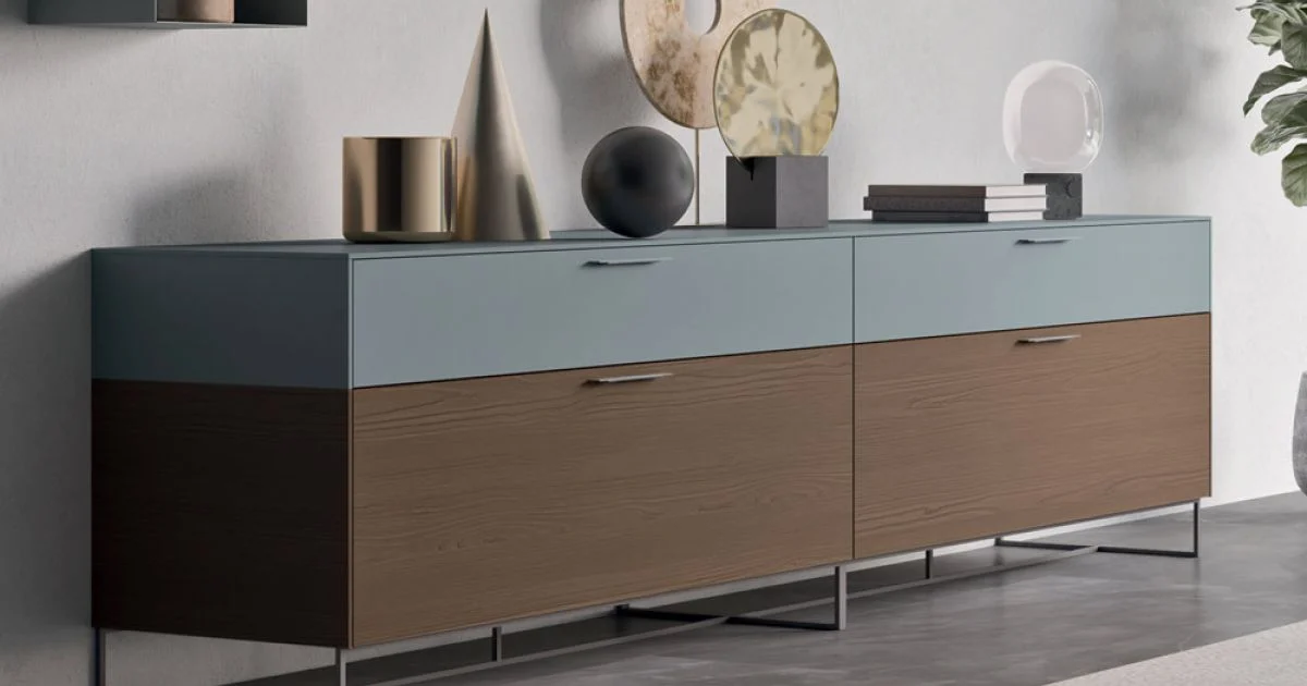 Madia da Soggiorno in Legno Ecologico con Cassetti e Top Laccato - Tamara
