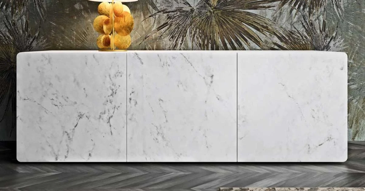 Madia da Zona Living con 3 Ante in Finitura Marmo Carrara Made in Italy - Finn