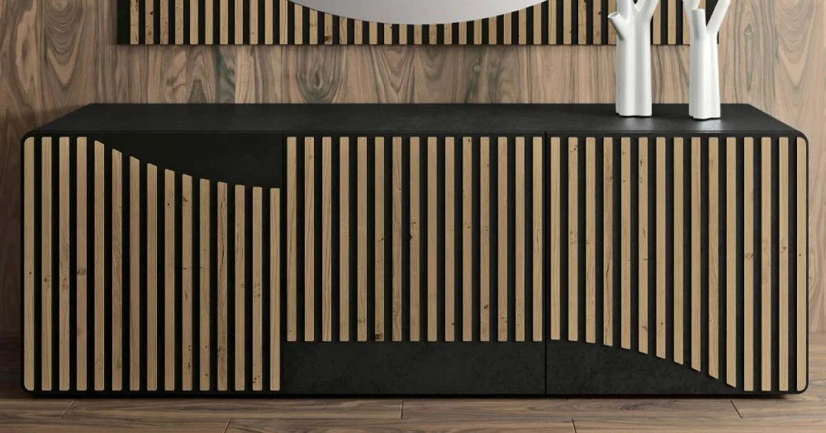 Madia da Zona Living con 3 Ante in Finitura Rovere Nodato Nordico - Linda