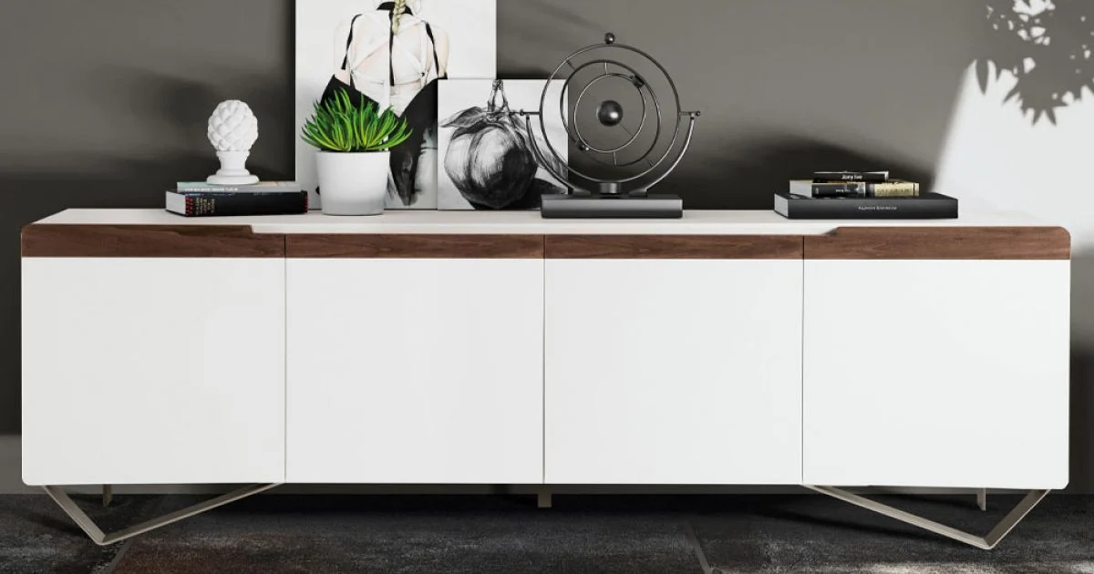 Madia da Zona Living con 4 Ante in Finitura Bianca e Canaletto Made in Italy - Any