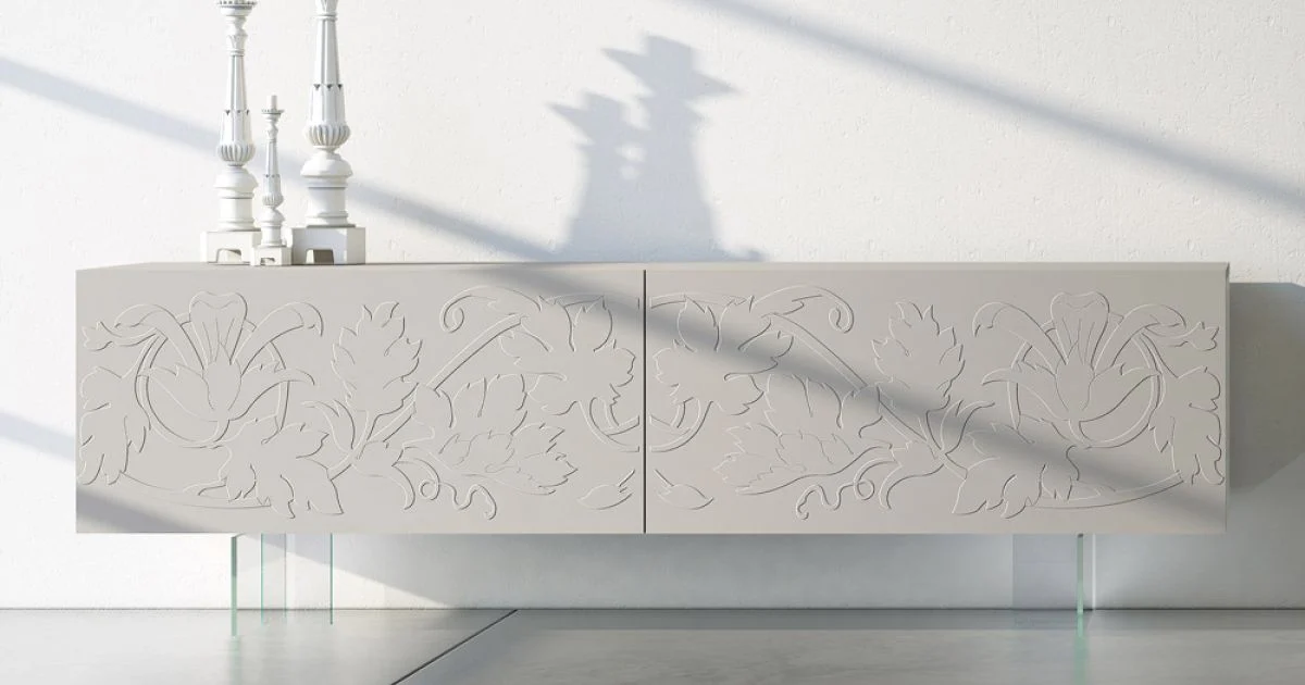 Madia in Mdf Grigio Chiaro con Piedini in Vetro Made in Italy - Germena