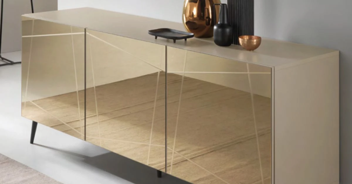 Madia in Nobilitato con Ante Rivestite in Specchio Made in Italy - Ester