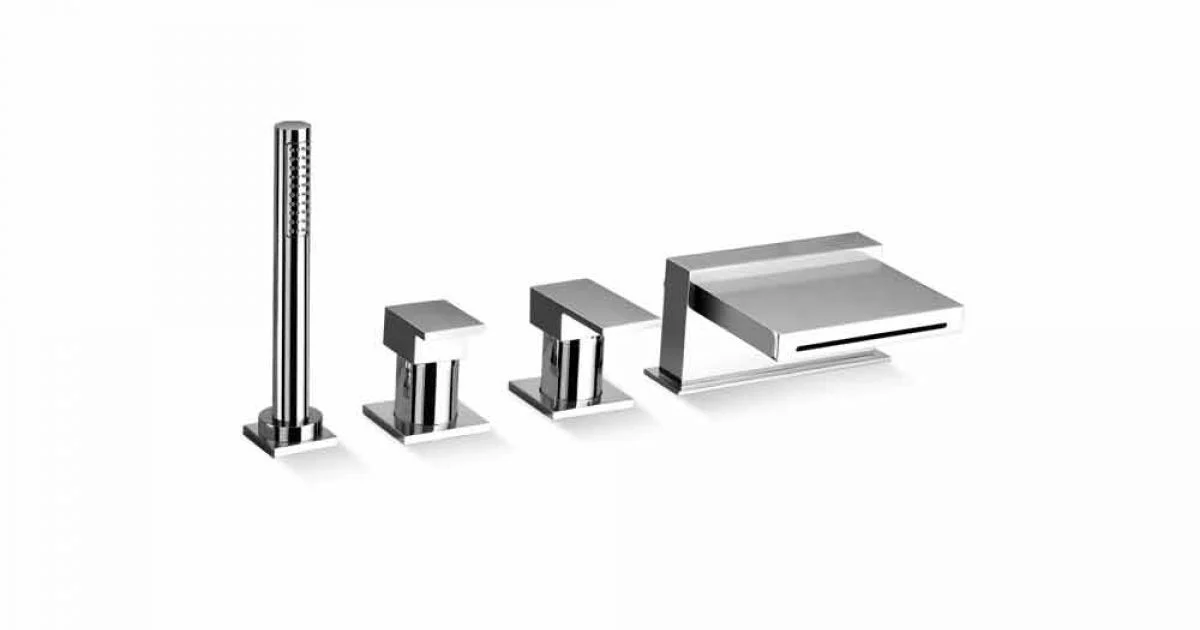 Miscelatore Bordo Vasca 4 Fori con Bocca a Cascata Made in Italy - Panela