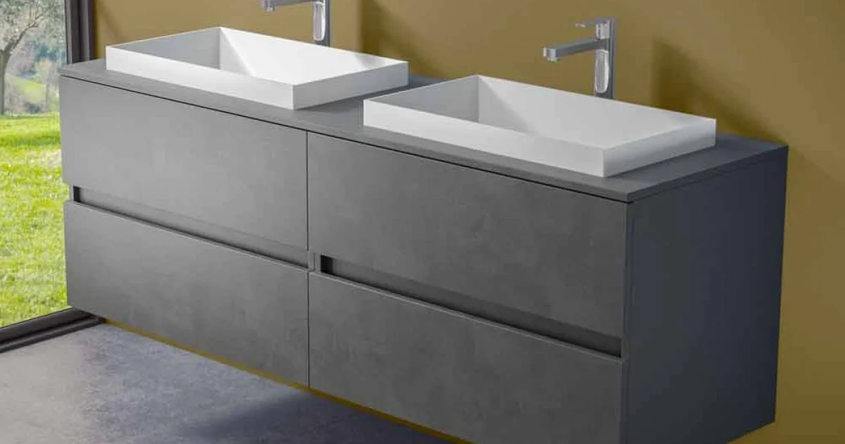 Mobile Arredo Bagno Sospeso con Lavabo Doppio a Incasso, Design Moderno - Dumbo