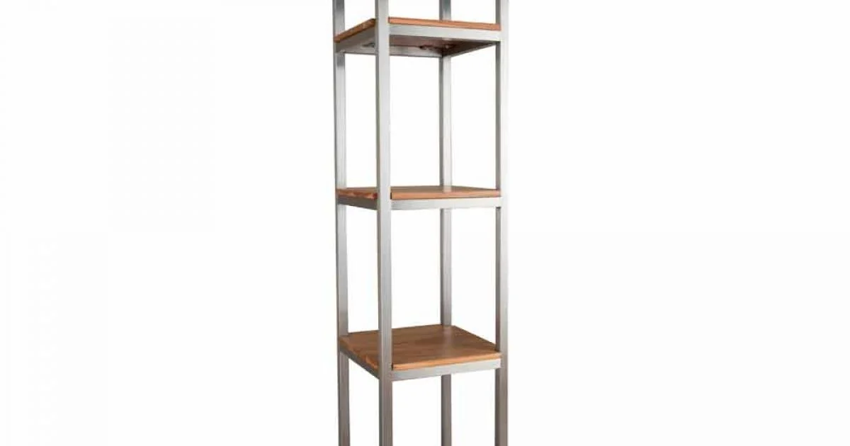 Mobile Bagno a Colonna in Teak e Acciaio con 4 Ripiani a Giorno - Tamburino