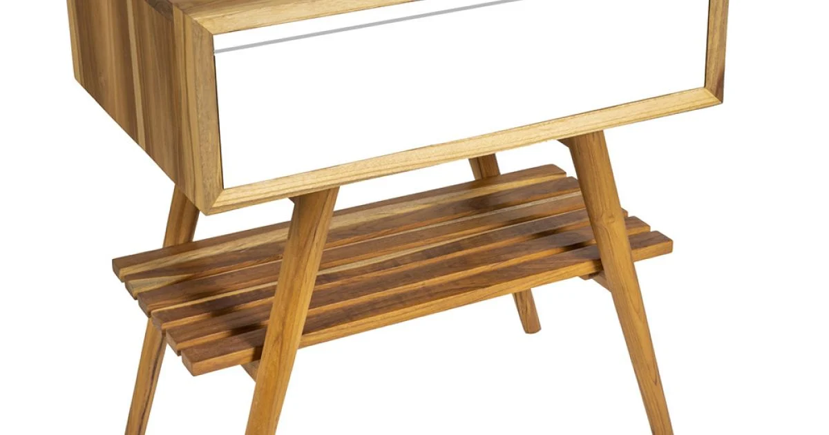 Mobile Bagno a Terra in Teak Naturale con Cassetto in Mogano Bianco - Gatien