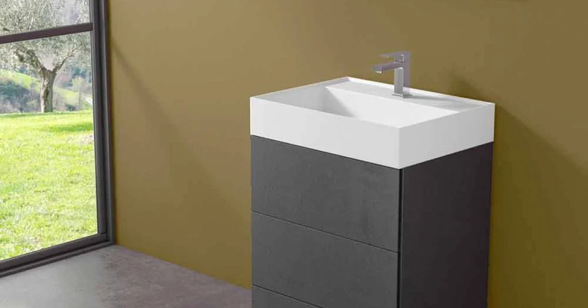 Mobile Bagno da Terra Design Moderno in Laminato con Lavabo in Resina - Pompei