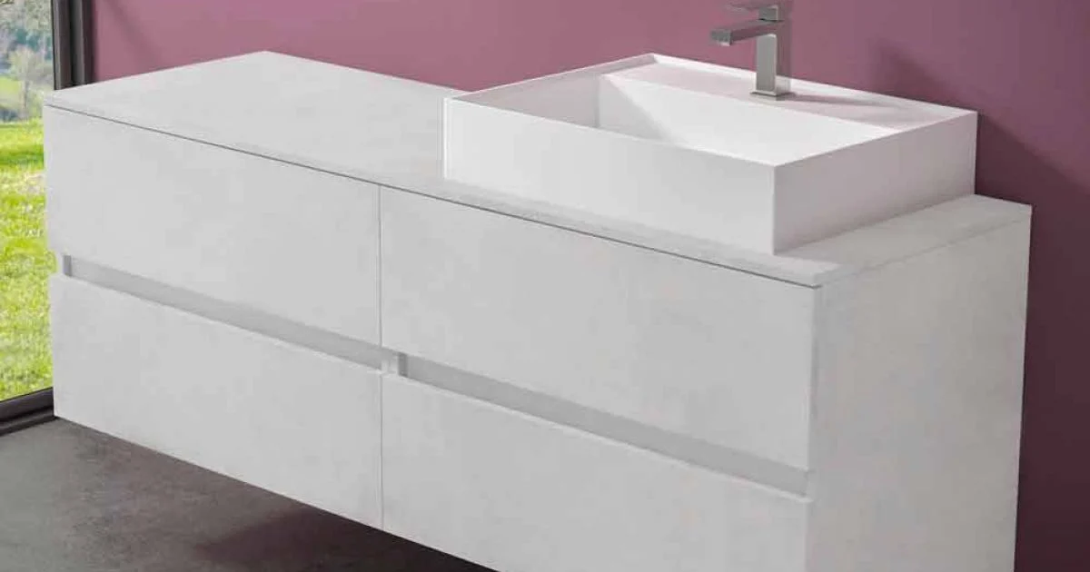 Mobile Bagno Design Moderno con Lavabo da Appoggio Dx o Sx 4 Finiture - Alchimeo