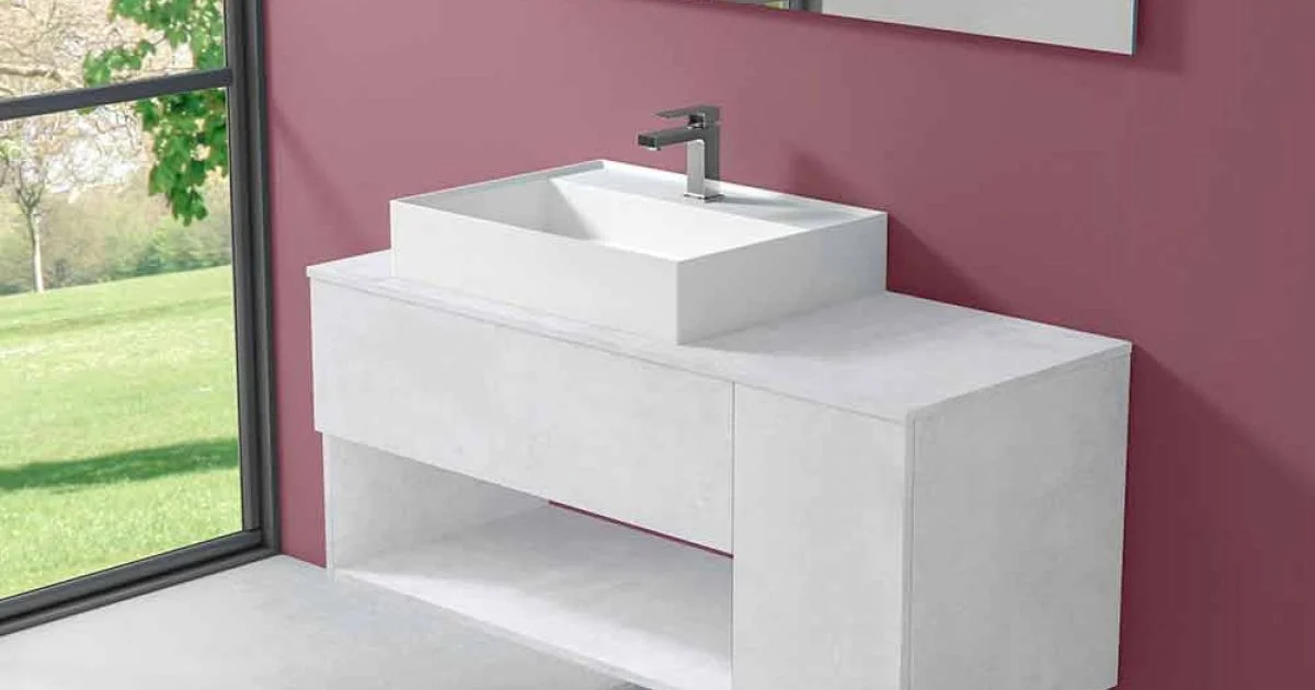 Mobile Bagno Design Sospeso con Lavabo da Appoggio Stile Moderno - Pistillo