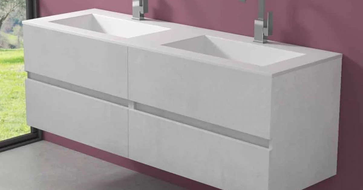 Mobile Bagno Doppio Lavabo, Design Moderno Sospeso in 4 Finiture - Doppietto