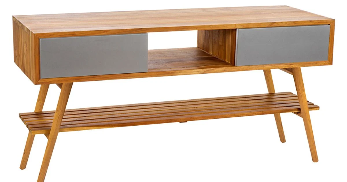 Mobile Bagno in Teak Naturale con Cassetti Color Grigio Matt - Hamadou