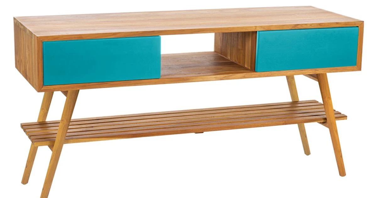 Mobile Bagno Moderno in Teak Naturale con Cassetti in Mogano Blu  - Hamadou