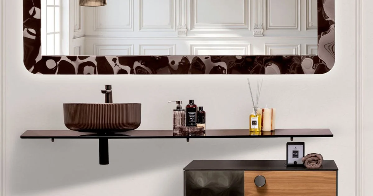 Mobile Bagno Sospeso 80 cm in Vetro 8 mm Temperato e Rovere Europeo - Excelsior