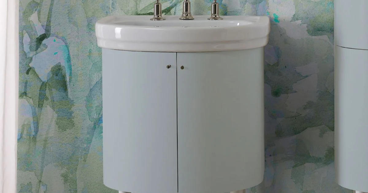 Mobile con Lavabo in Ceramica e 2 Ante Color Celeste - Candy