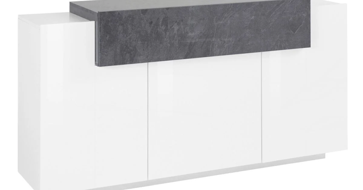 Mobile Credenza 4 Ante Legno Bianco e Antracite, Cemento o Acero - Therese