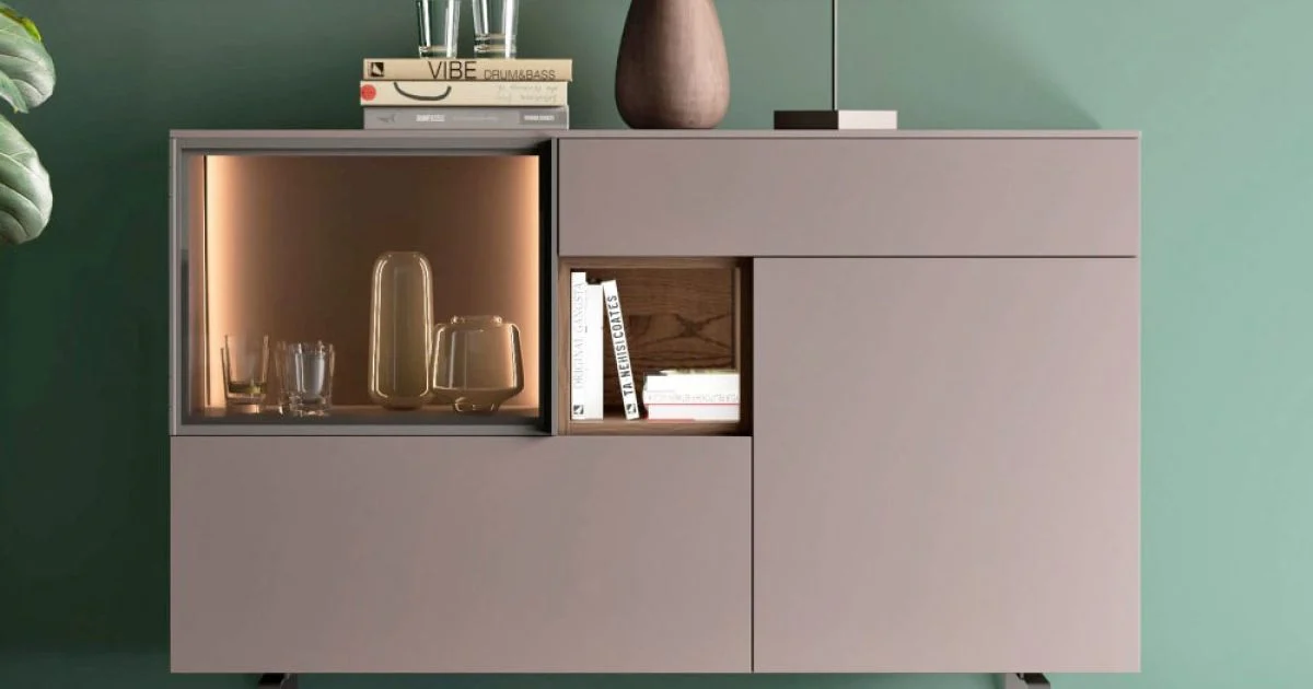Mobile Credenza da Ingresso o Salotto in Legno Ecologico e Vetro Lusso - Bruno
