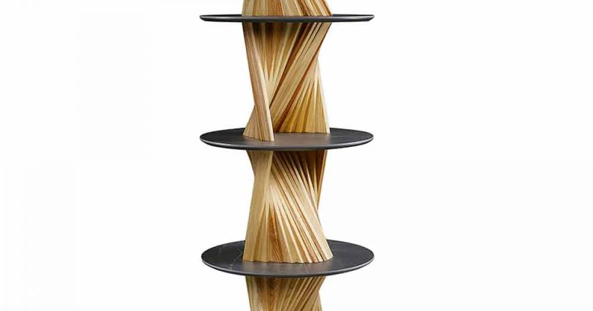 Mobile di Design in Legno con Ripiani Rotondi in Gres Made in Italy - Aspide