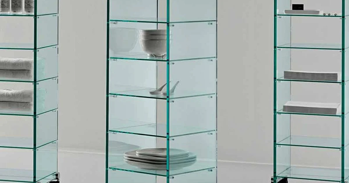 Mobile Multiuso con Ruote, in Vetro Trasparente Made in Italy - Versatilio