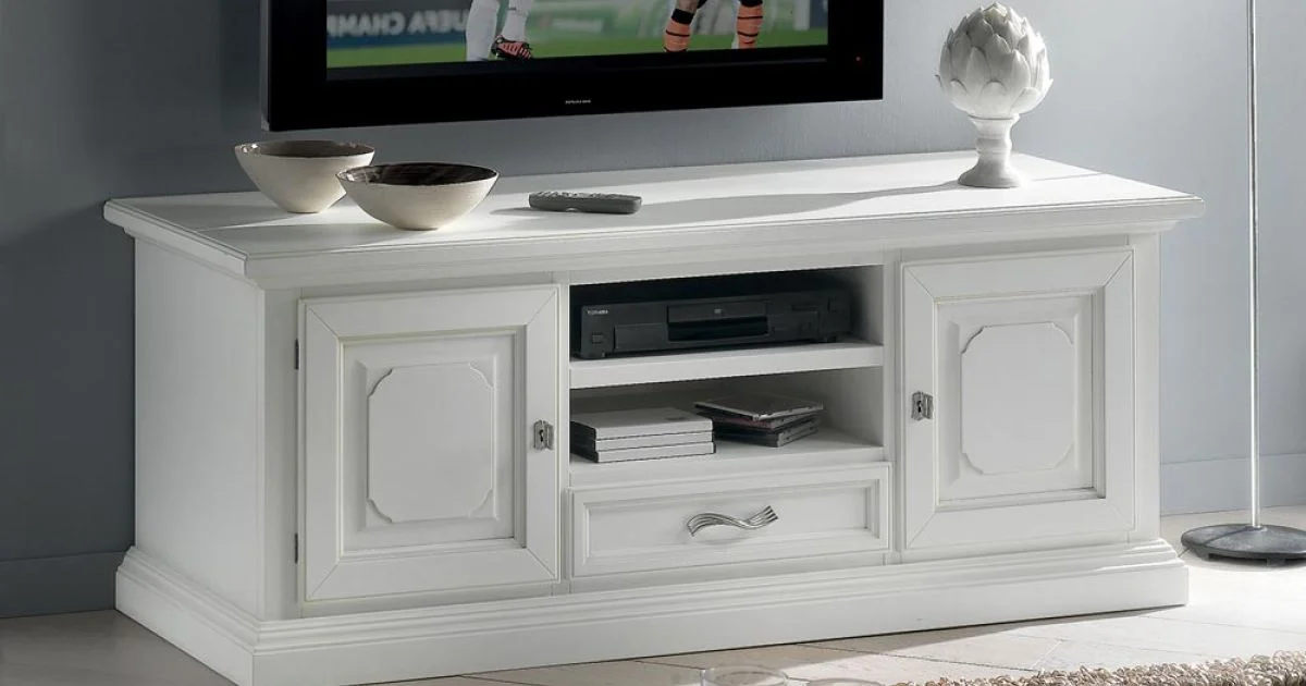 Mobile Porta Tv con 2 Vani a Giorno e 2 Ante in Laccato Bianco Made in Italy - Atai