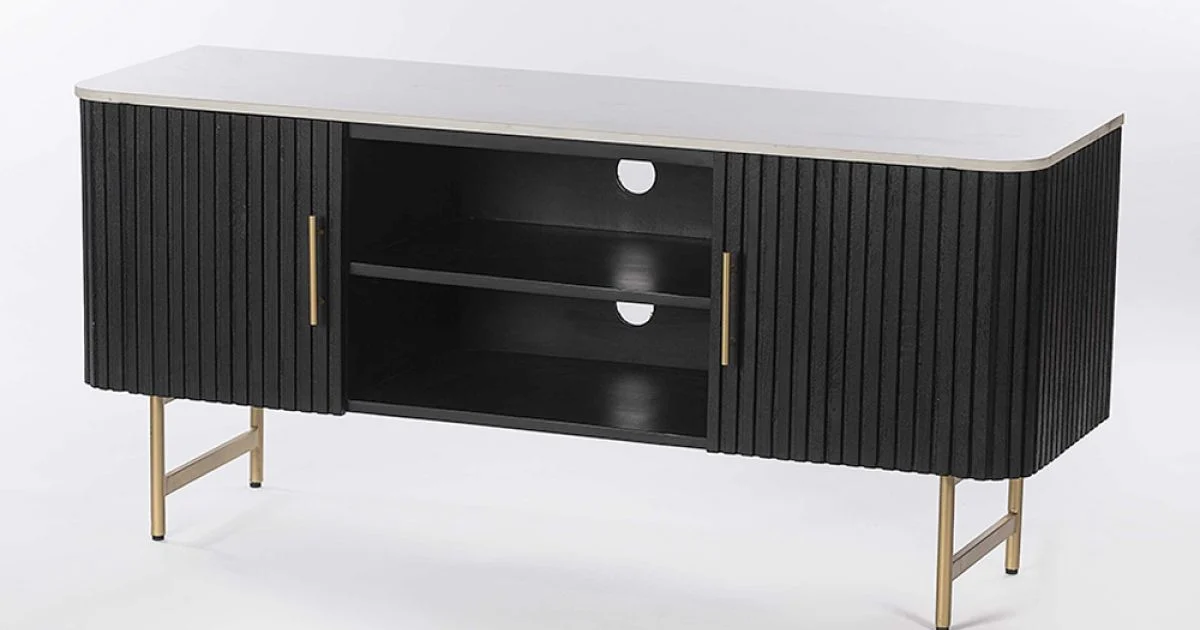 Mobile Porta Tv con Piano in Marmo e Struttura in Legno di Mango - Pescatore