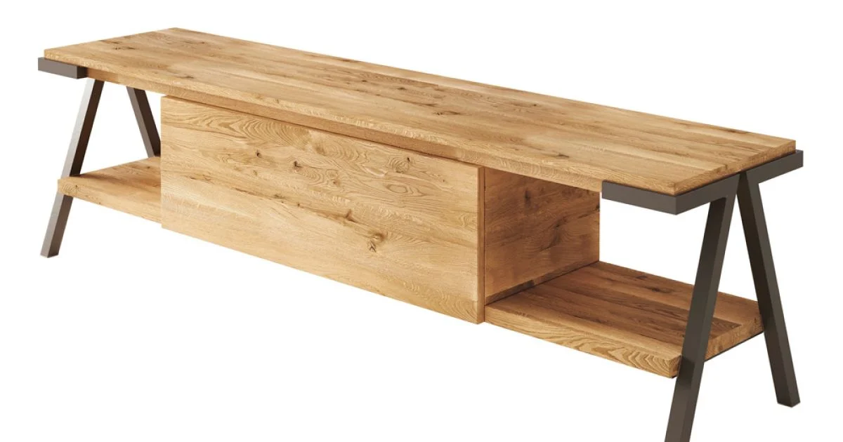 Mobile Porta Tv in Legno Rovere Nodato e Metallo Realizzato in Italia - Jennifer