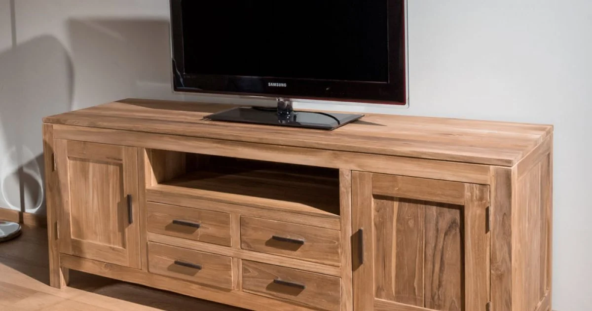 Mobile Porta Tv in Teak Massello con 2 Ante e 4 Cassetti - Kendo
