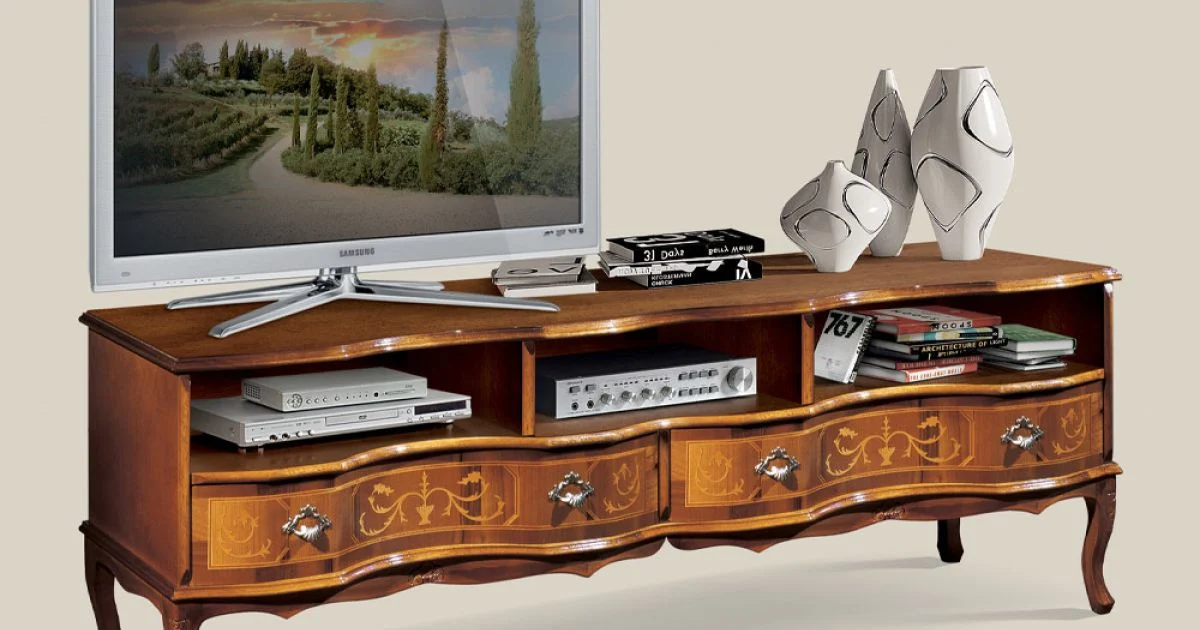 Mobile Porta Tv Legno Classico con Vani e Cassetti Made in Italy - Prince