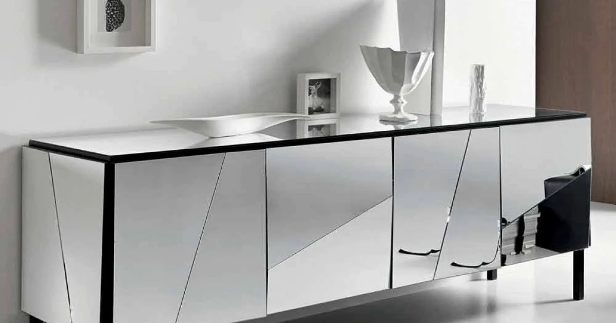Madia da Salotto in Legno Nero Opaco e Vetri a Specchio, Lusso Italiano - Senese