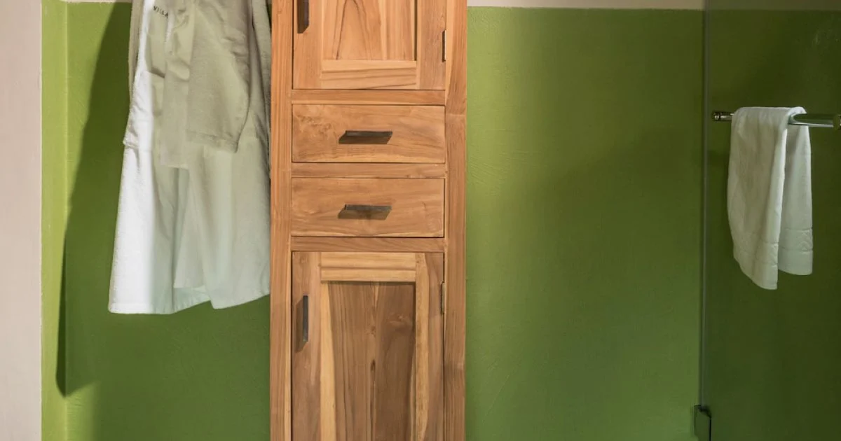 Mobiletto Bagno in Legno Teak Massello con 2 Ante e 2 Cassetti - Posillipo