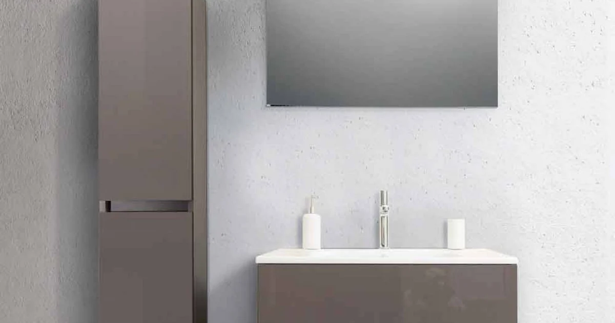 Mobile Bagno 80 cm, Lavabo, Specchio e Colonna Ecrù – Becky