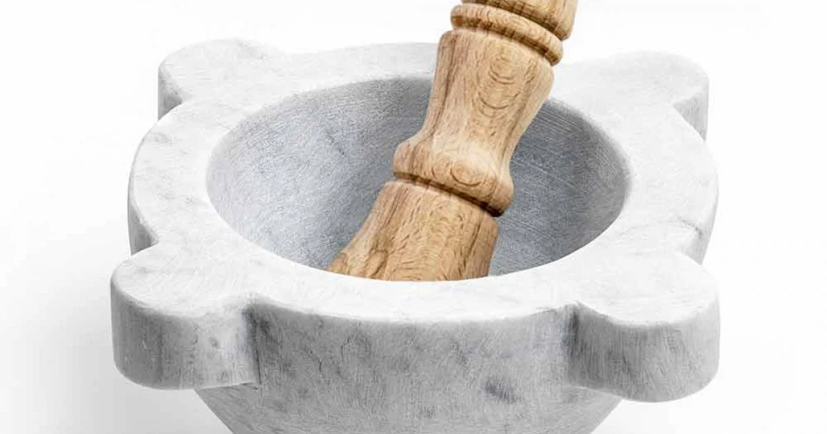 Mortaio in Marmo Bianco di Carrara con Pestello in Legno Made in Italy - Winda