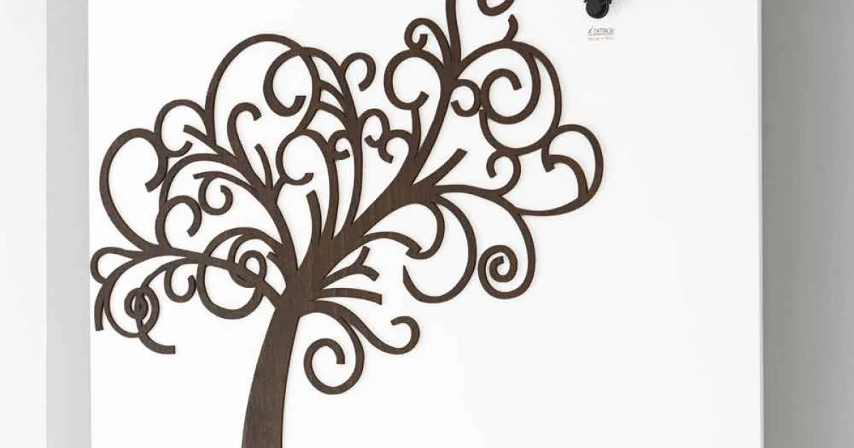 Orologio a Parete Design in Legno Quadrato Bianco con Albero - Alberoeden
