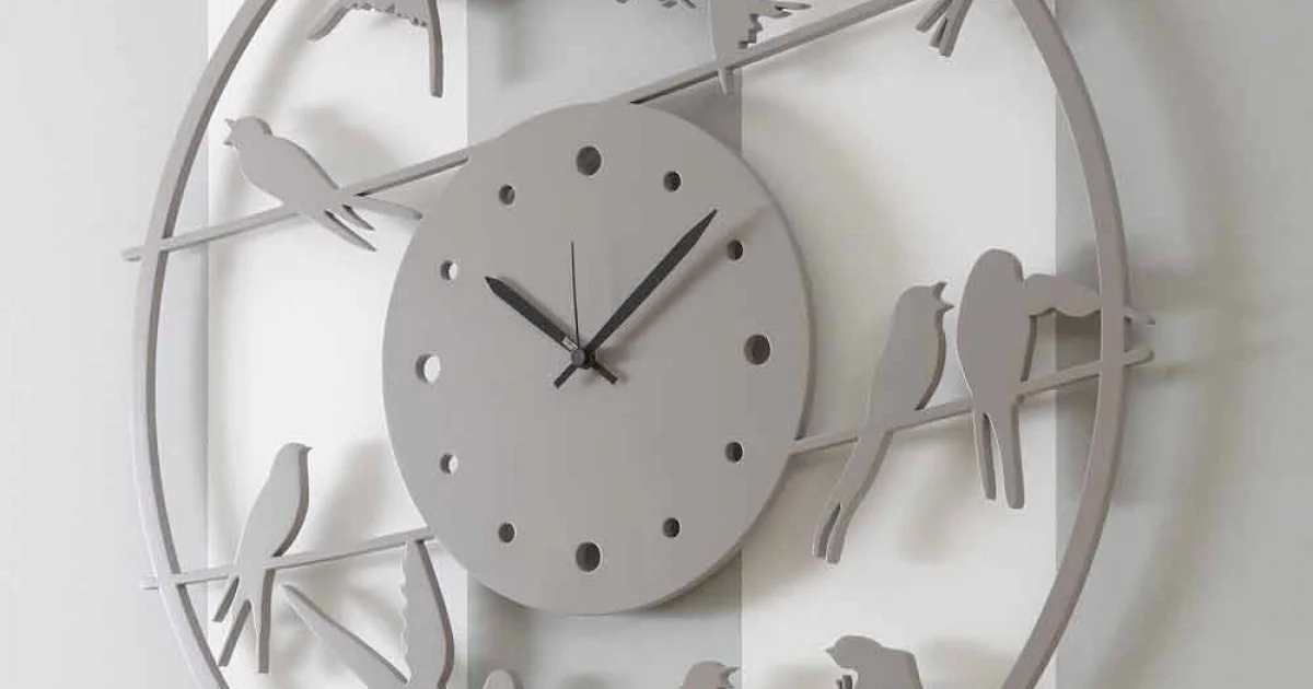 Orologio Grande da Parete Design Moderno in Legno Colorato Rotondo - Uccelli