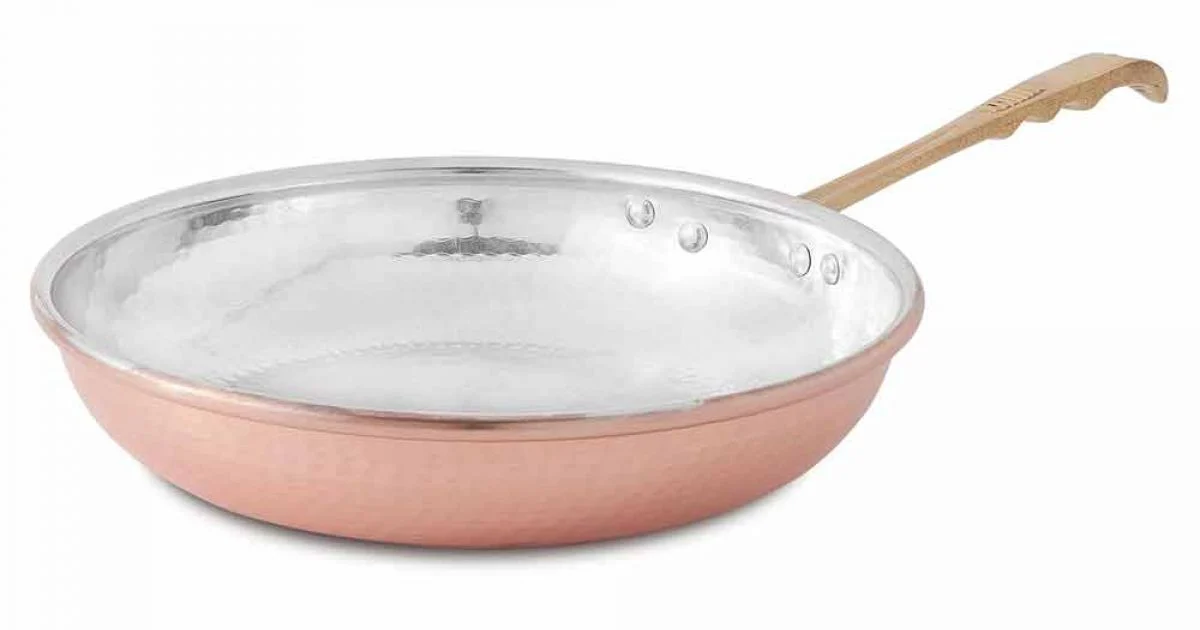 Padella Tonda in Rame Stagnato a Mano con Manico e Coperchio 36 cm - Gianluigi