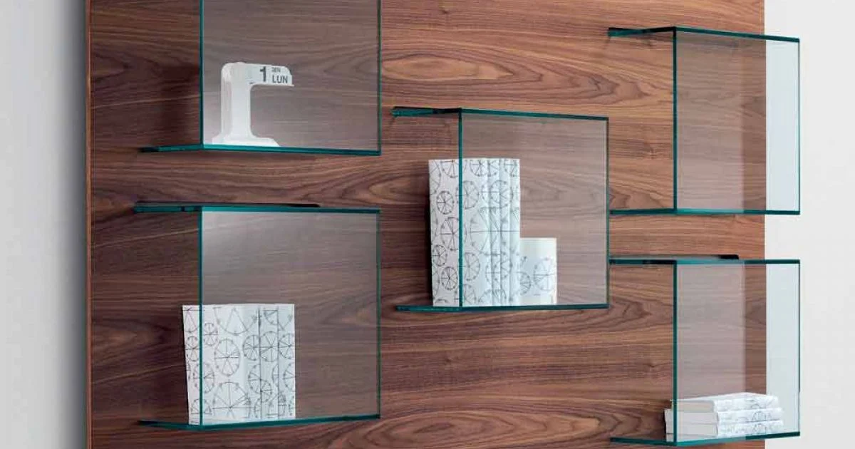 Pannello a Parete in Legno Noce Canaletto e Mensole in Vetro 2 Misure - Basilico