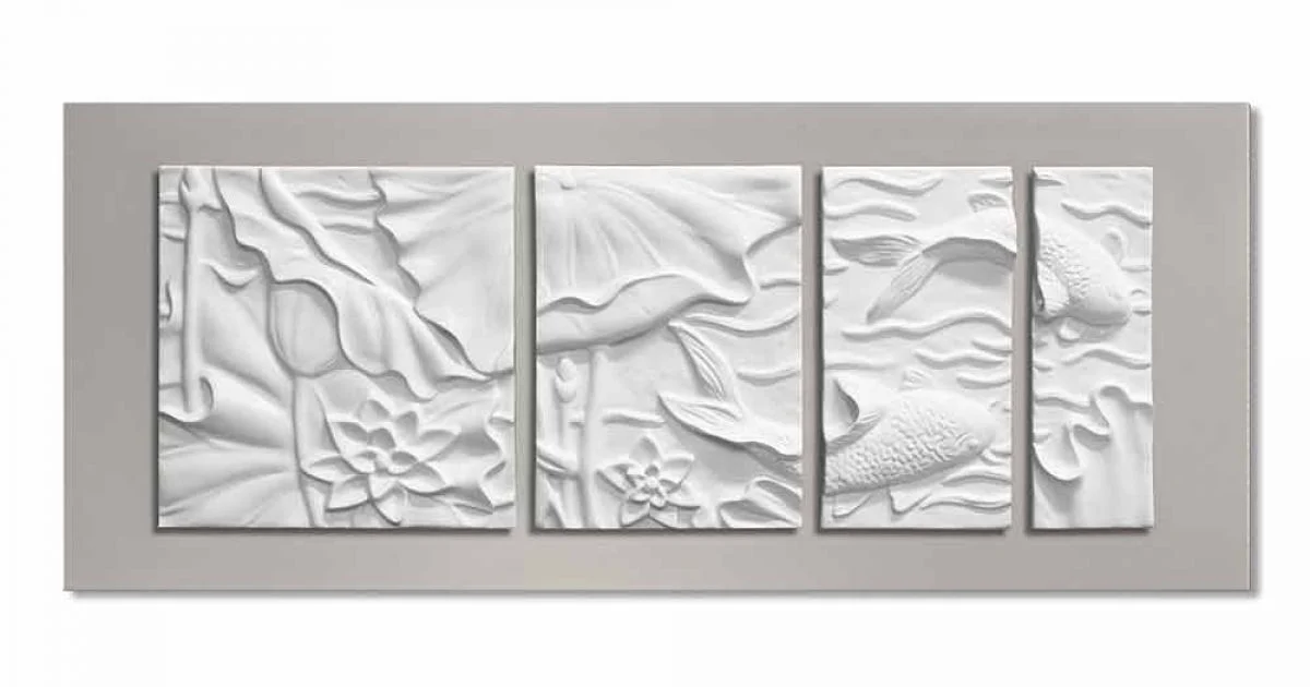 Pannello Decorativo a Parete Design Moderno Ceramica Bianco e Grigio - Giappoko