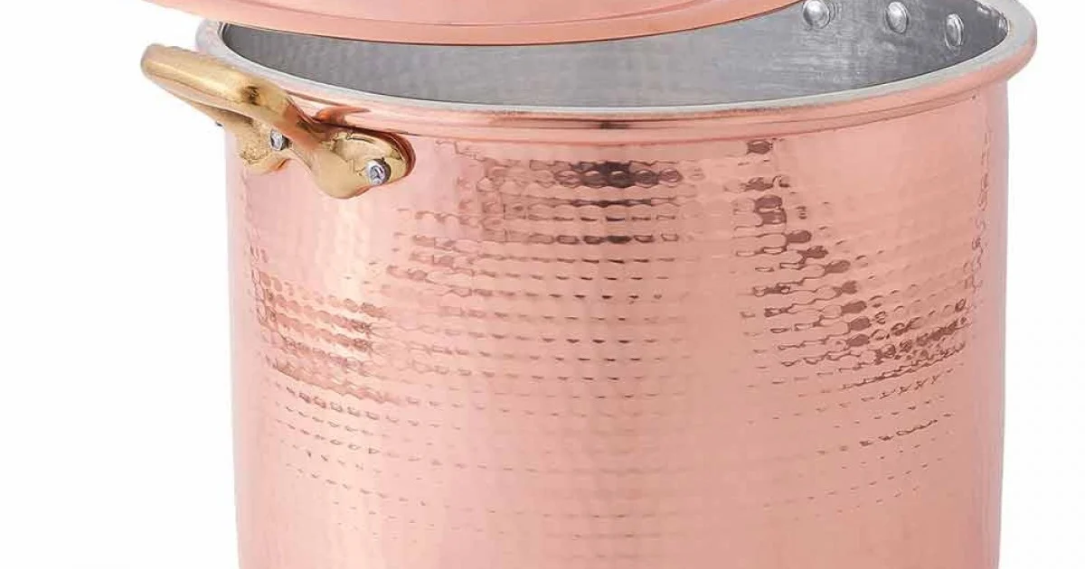 Pentola Alta in Rame Stagnato a Mano con Manici e Coperchio 20 cm - Mariarita