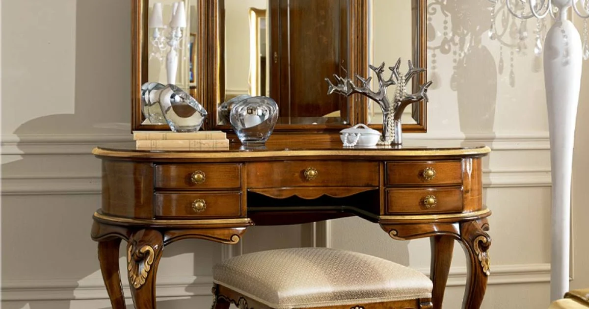 Pettiniera Trucco Classica in Legno con Specchio Made in Italy - Cambrige