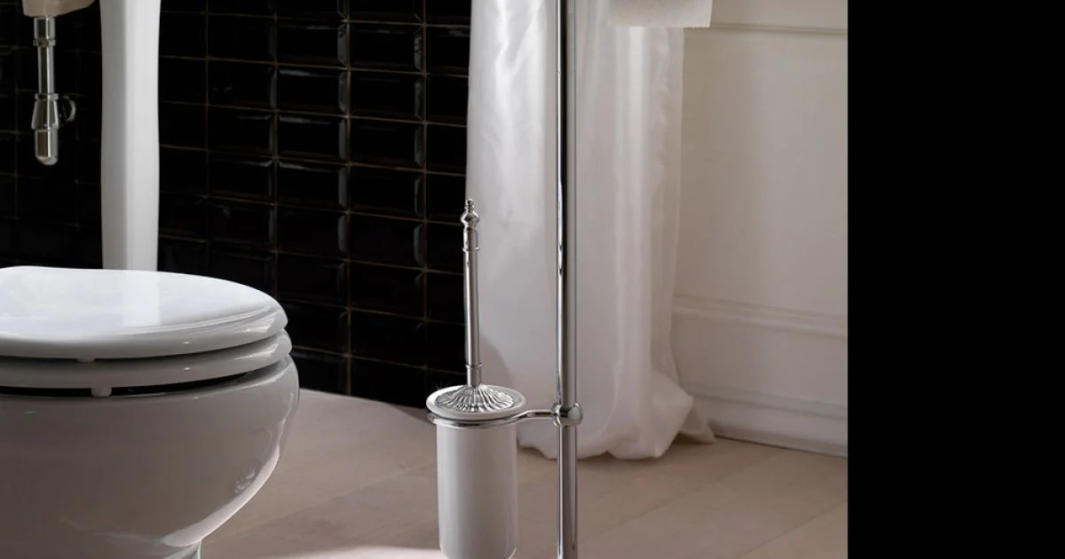 Piantana Terra Vintage con Portacarta e Portascopino in Ottone e Ceramica – Caen